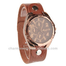 Art- und Weisequarz-echtes Leder-Brown-Farben-Armbanduhr für Männer WL-018